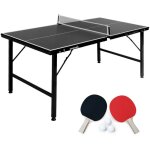 Mini table de ping pong 150x75cm - table pliable indoor noir. avec 4 raquettes et 6 balles