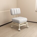 Mini tabouret roulant blanc avec dossier, portable et r�glable, pratique et confortable, id�al pour la ...