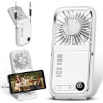 Mini ventilateur portable 5 en 1 pliable, tour de cou, de bureau, batterie externe 3 000 mah, support ...