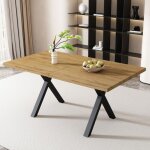 Minimalist dining table 140x80cm - 1pc oak&black buffet table with crossed iron legs for kitchen Minimalist dining table 140x80cm - 1pc oak&black buffet table with crossed iron legs for kitchen