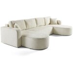 Bestmobilier - miro - canap� panoramique en u 7 places - convertible avec coffre - en velours textur� ...