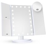 Miroir de coiffeuse lumineux, grossissement x2, x3, x10, commande tactile, triple, blanc, style moderne, ...