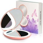 Miroir compact  led, miroir de voyage lumineux, grossissement x10, portable, double face, miroir de ...