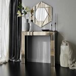 Miroir d'entr�e hexagonal � facettes, cadre ambr� cody