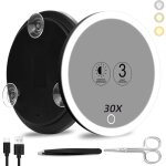 Miroir grossissant 30x avec lumire, grand miroir 15cm 3 couleurs avec clairage tamis 30x avec 3 ventouses, ...