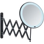 Miroir grossissant mural barona , bras t�lescopique, grossissant x5, lumi�res led, batterie ou pile, ...