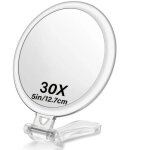 Miroir grossissant x 30 double face miroir pliable avec poign�e, miroir de maquillage � main de coiffeurs ...