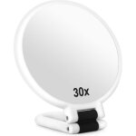 Miroir grossissant x 30 double face miroir pliable avec poign�e, miroir de maquillage � main de coiffeurs ...