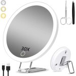 Miroir grossissant x30 avec �clairage, 15 cm, 3 modes de couleur, miroir de maquillage �clair� � intensit� ...