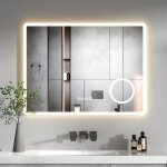 Miroir led intelligent avec heure et temp�rature 8060 cm loupe grossissante 3x int�gr�e - anti - bu�e ...