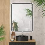 Aurlane ? miroir lumineux salle de bain 100x70cm ? contour noir ? �clairage led lumi�re du jour 4000k ...