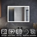 Sirhona - miroir lumineux de salle de bain 800 x 600 mm avec cadre en aluminium noir, lumires led, pad ...