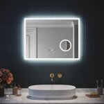 Sirhona - miroir lumineux de salle de bain, miroir led mural de 80x60 cm anti - buée avec miroir grossissant ... Sirhona - miroir lumineux de salle de bain, miroir led mural de 80x60 cm anti - buée avec miroir grossissant ...