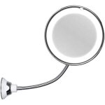 Miroir de maquillage flexible  col de cygne, grossissement x10, clairage led, ventouse puissante, pivotant ...