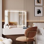 Miroir de maquillage avec lumi�res led, miroir coiffeuse, miroir mural, miroir de table, 58x46cm, avec ...