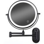 Miroir de maquillage mural � led 8 pouces, intensit� variable, double face, grossissement x5 (noir)