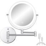 Miroir de maquillage mural avec lumi�res, 20, 3 cm double face 1x / 10x, miroir de rasage grossissant ...