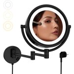Miroir maquillage mural lumineux - miroir grossissant x5 noir - 3 couleurs de lumi�re - telescopique ...