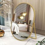 Miroir de maquillage ovale dor�, cadre en m�tal ? portable, simple face, r�glable ? convient pour coiffeuse, ...