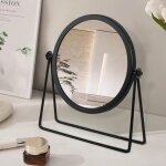 Miroir de maquillage rond vintage en m�tal noir pour commode, coiffeuse, table ou bureau, 20, 3 cm.