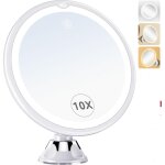Miroir de maquillage � ventouse grossissant x10 avec 3 lumi�res led, rotation � 360�, miroir �clair� ...