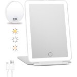 Miroir de maquillage de voyage rechargeable avec lumi�res - grossissant x10, portable avec 80 led, batterie ...