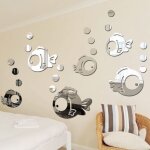 Miroir mural 3d stickers muraux decoration maison autocollant stickers muraux poissons et bulles chambres ...