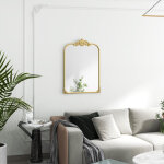 Miroir mural 60 x 87 cm avec 2 crochets int�gr�s cadre d�coratif en m�tal dor� pour salon et chambre