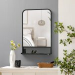 Miroir mural 70x10. 2x50cm avec �tag�re cadre en m�tal noir pour salle de bain moderne