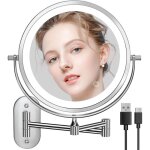 Miroir mural maquillage 8 pouces led rechargeable usb, 3 lumi�res, double face 1x / 10x, tactile