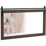 Miroir mural rectangulaire 100 x 66 cm, cadre en bois massif, style porte de grange, support en m�tal, ...