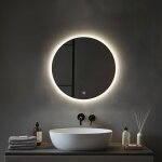 Miroir salle de bain avec eclairage, miroir mural led rond 50cm, 3 couleurs lumi�re, dimmable, interrupteur ...