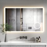Miroir de salle de bain led 100x60 cm - affichage heure / temp�rature & loupe 3x - anti - bu�e - 120 ...