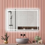 Miroir de salle de bain led l. 140 x h. 80 cm avec anti - bu�e + 3 couleurs + dimmable, miroir lumineux ...