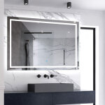 Miroir de salle de bain lumineux l. 120 x h. 80 cm avec anti - bu�e + 3 couleurs + dimmable, miroir led ...