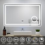 Miroir de salle de bain tactile led 120x70cm avec loupe d'horloge bluetooth 3 couleurs dimmable anti ... Miroir de salle de bain tactile led 120x70cm avec loupe d'horloge bluetooth 3 couleurs dimmable anti ...
