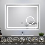Miroir de salle de bain tactile led 80x60cm avec loupe d'horloge bluetooth 3 couleurs dimmable anti - ... Miroir de salle de bain tactile led 80x60cm avec loupe d'horloge bluetooth 3 couleurs dimmable anti - ...