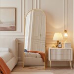 Miroir de sol pleine longueur bomb�, 165x60 cm, grand miroir mural dor� cadre en aluminium verre tremp�, ...