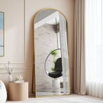 Miroir de sol pleine longueur bomb�, 180x80 cm, cadre en aluminium dor�, grand miroir mural inclinable ...