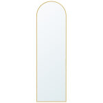 Grand miroir sur pied, avec miroir grossissant, verre tremp�, arqu�, coins droits, 150 x 40 cm, dor�
