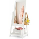 Costway - miroir sur pied rotatif  360 pour enfants avec bac de rangement en tissu, miroir d'habillage ...