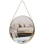 Miroir suspendu, 25 x 25 cm miroir de maquillage de salle de bain rond cadre en laiton avec chane de ...
