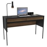 Miroytengo - bureau mallorca avec 2 tiroirs, ch�ne fonc� et noir, 120 cm
