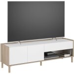 Miroytengo - meuble tv azzaro 150 cm style nordique salon salle � manger en ch�ne japonais et blanc avec ...