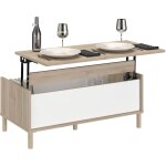 Miroytengo - table basse relevable azzaro pour salon et salle � manger en ch�ne japonais et blanc 110x45x60 ...