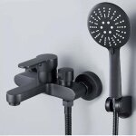 Mitigeur baignoire noir douchette 3 jets robinet douche mural support flexible