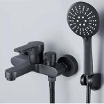 Mitigeur de baignoire noir avec douchette 3 jets - robinet de douche mural, mitigeur de baignoire avec ...