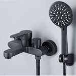 Mitigeur de baignoire noir avec douchette 3 jets - robinet de douche mural, mitigeur de baignoire avec ...