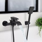 Mitigeur de baignoire noir mural, robinet baignoire avec douchette et flexible de douche (1. 5m) support, ...