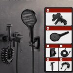 Mitigeur de baignoire noir, robinet de baignoire avec douchette et support de flexible de douche (1, ...